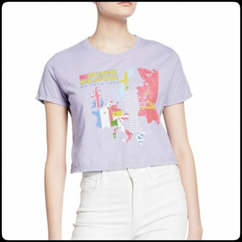 PINK FLOYD 1989 Europe Euro Tour Festival Map Graphic Purple Crop Tee Size Large